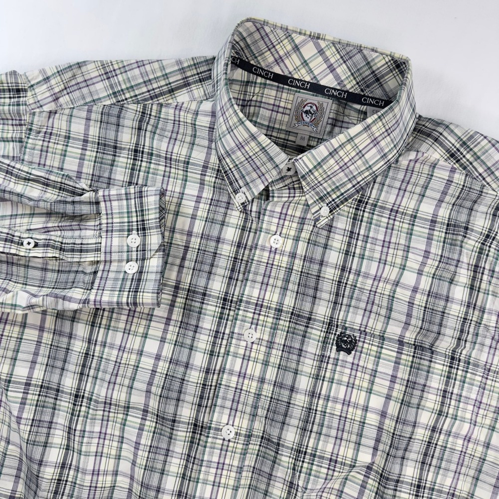 Cinch Shirt Men's Medium Green Black Plaid Button Downโ Long Sleeve SEE DESC.